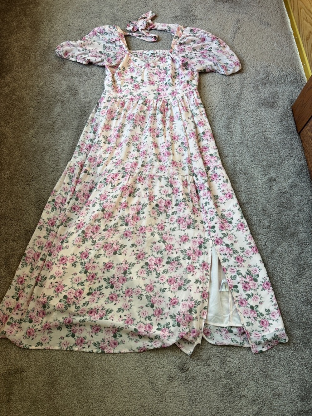 Jacquie The Label Pink Floral Maxi Dress Puff Sleeve Cottagecore SIZE L